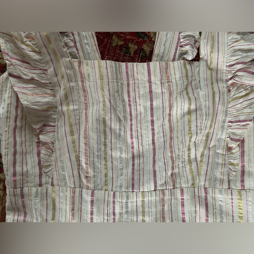 Gently preowned LOFT sundress pinafore lurex stripes ruffle hem 0 - Picture 3 of 10